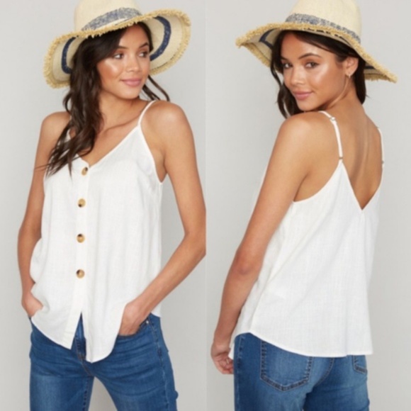 Tops - IN STOCK DEBRA Button Down Cami Top - OFF WHITE
